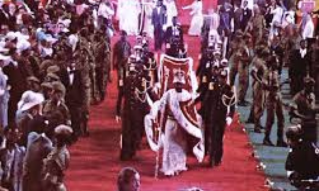 The coronation of Bokassa I as Emperor of the Central African Empire on 4th December 1977